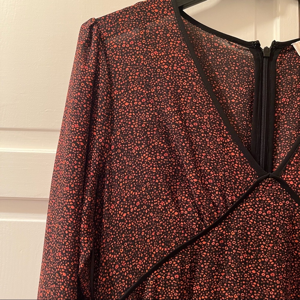 Burgundy floral chiffon Michael Kors long sleeve dress - Picture 4 of 10